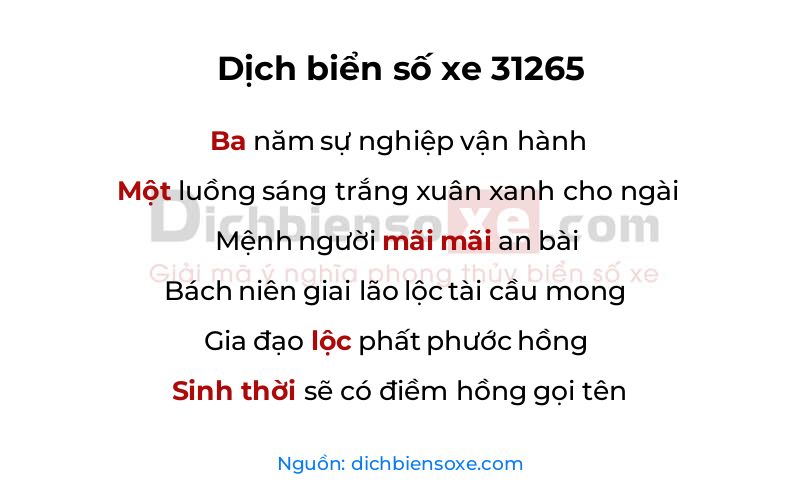 Dịch thơ biển số 31265