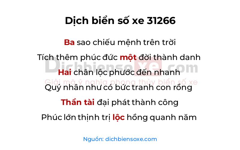Dịch thơ biển số 31266