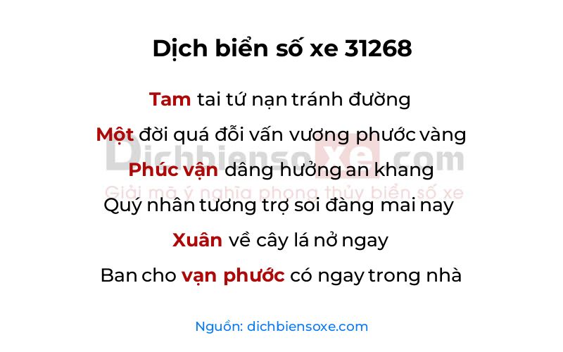 Dịch thơ biển số 31268