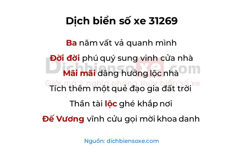 Dịch thơ biển số 31269