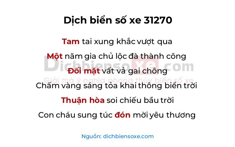 Dịch thơ biển số 31270