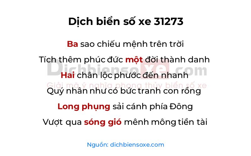 Dịch thơ biển số 31273