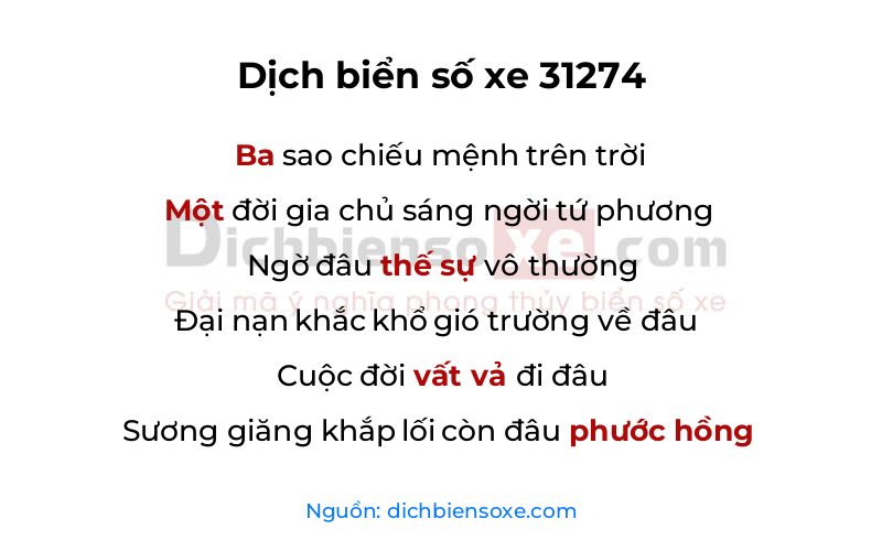 Dịch thơ biển số 31274
