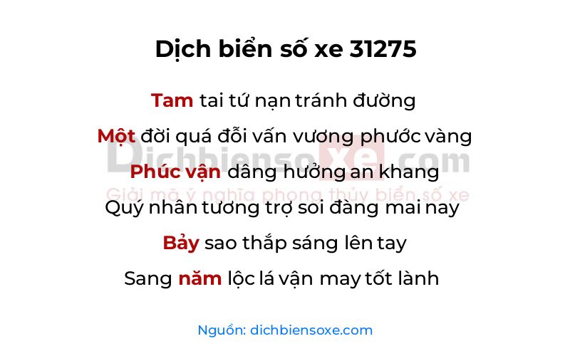 Dịch thơ biển số 31275