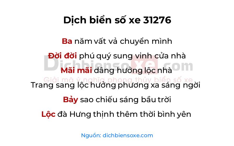 Dịch thơ biển số 31276