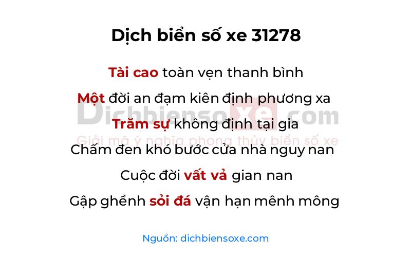 Dịch thơ biển số 31278
