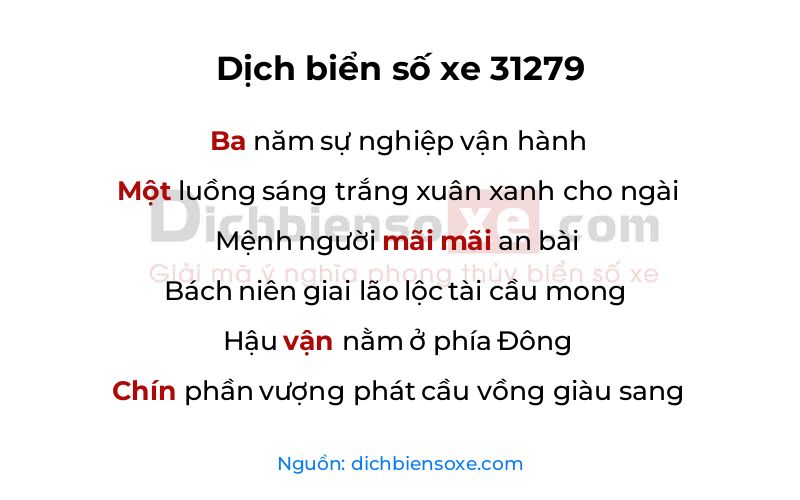 Dịch thơ biển số 31279
