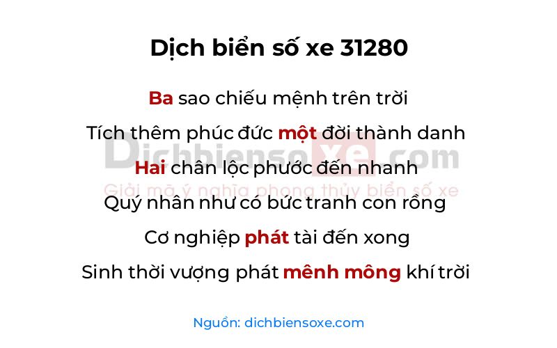 Dịch thơ biển số 31280