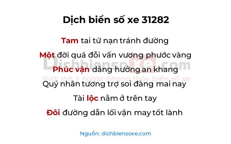 Dịch thơ biển số 31282