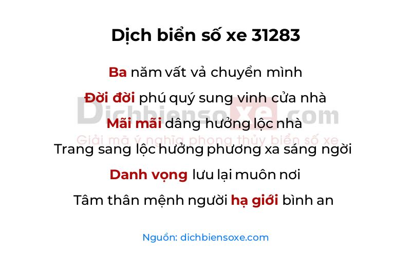 Dịch thơ biển số 31283
