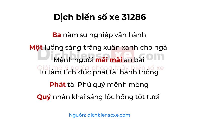 Dịch thơ biển số 31286