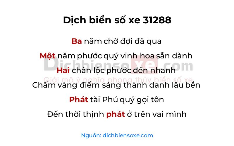 Dịch thơ biển số 31288