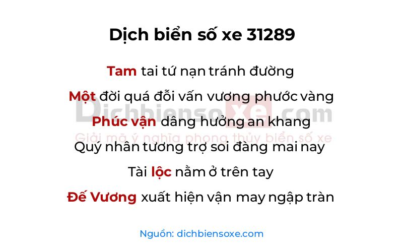 Dịch thơ biển số 31289