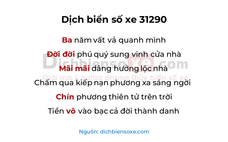 Dịch thơ biển số 31290