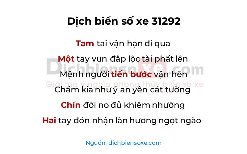 Dịch thơ biển số 31292