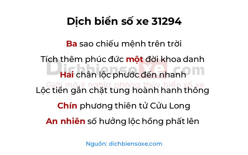 Dịch thơ biển số 31294