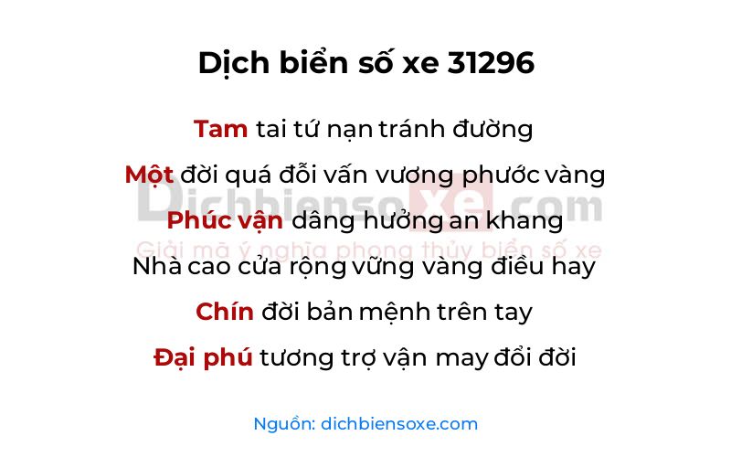 Dịch thơ biển số 31296