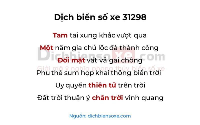 Dịch thơ biển số 31298