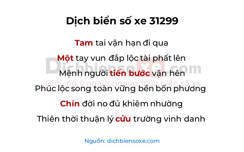 Dịch thơ biển số 31299