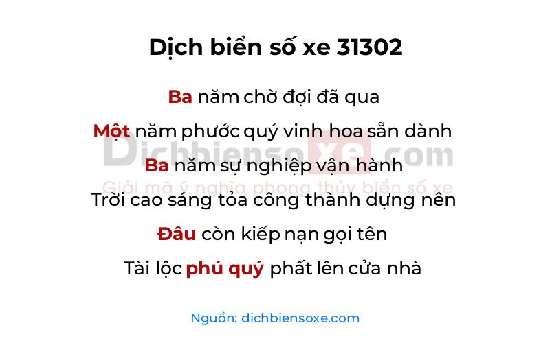 Dịch thơ biển số 31302