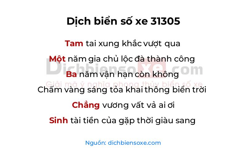 Dịch thơ biển số 31305