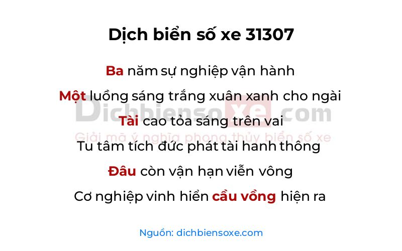 Dịch thơ biển số 31307