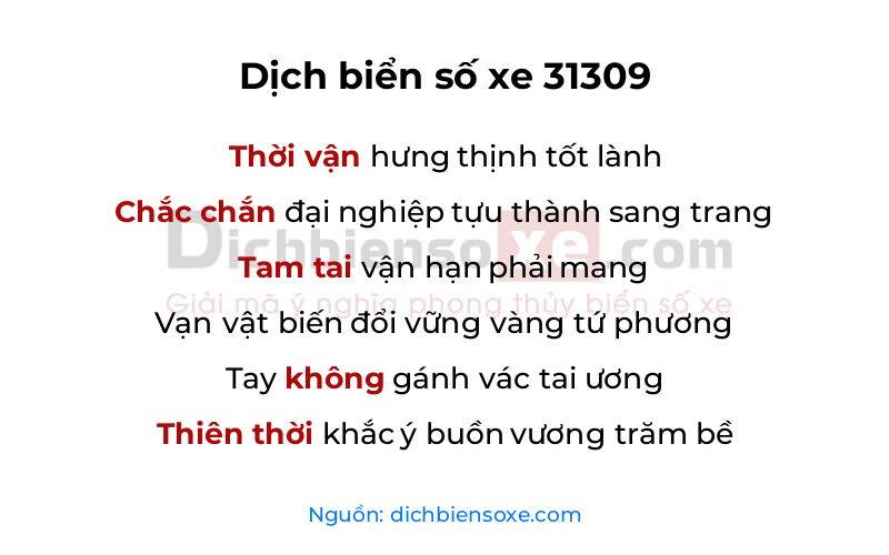 Dịch thơ biển số 31309