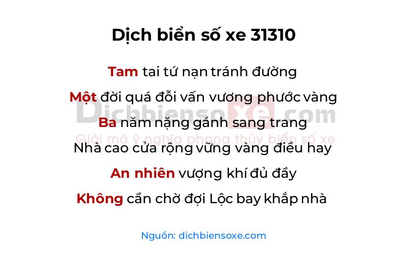 Dịch thơ biển số 31310
