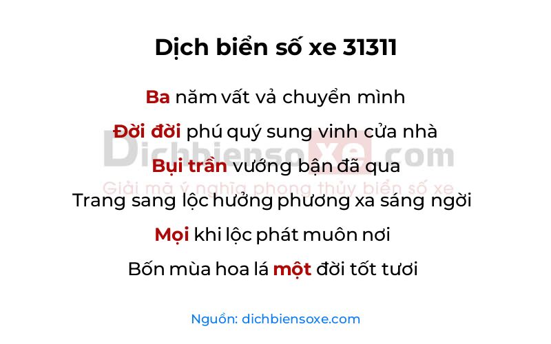 Dịch thơ biển số 31311