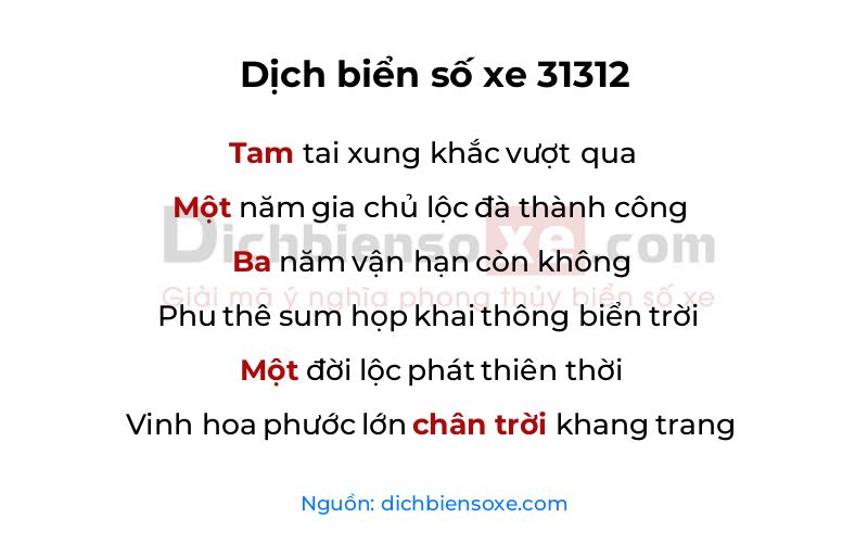 Dịch thơ biển số 31312