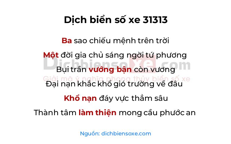 Dịch thơ biển số 31313