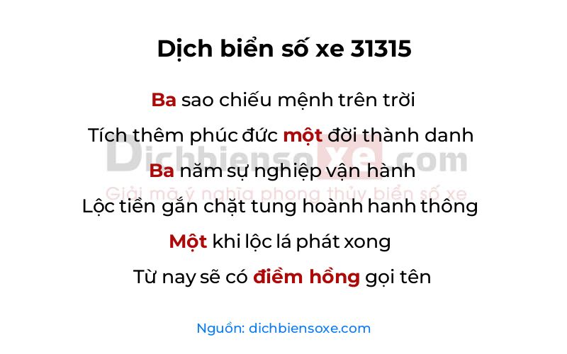 Dịch thơ biển số 31315