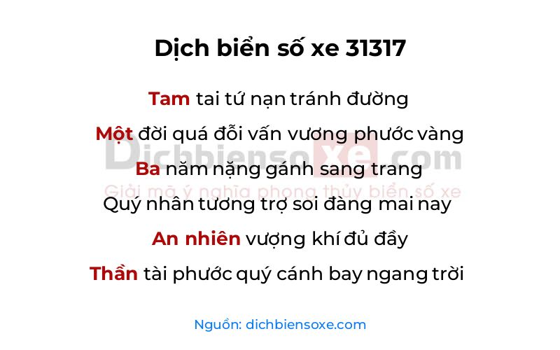 Dịch thơ biển số 31317