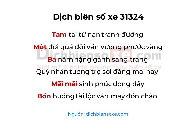 Dịch thơ biển số 31324