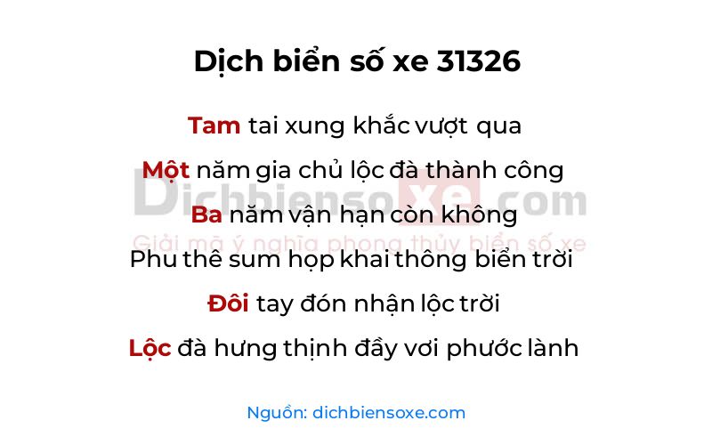 Dịch thơ biển số 31326