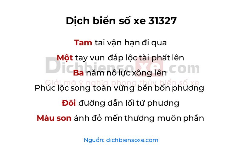 Dịch thơ biển số 31327
