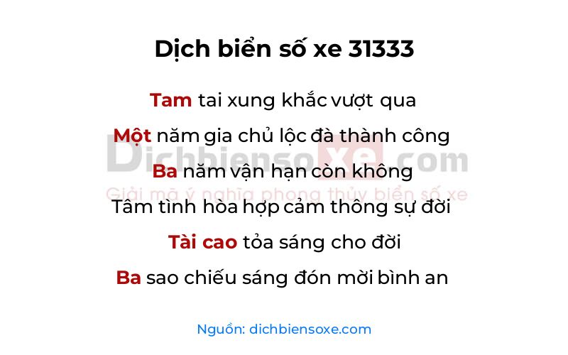 Dịch thơ biển số 31333