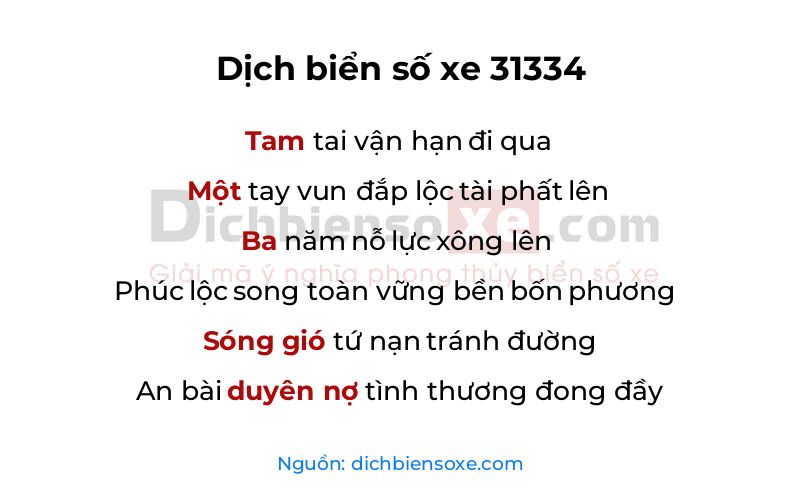 Dịch thơ biển số 31334