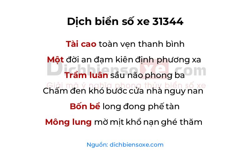 Dịch thơ biển số 31344
