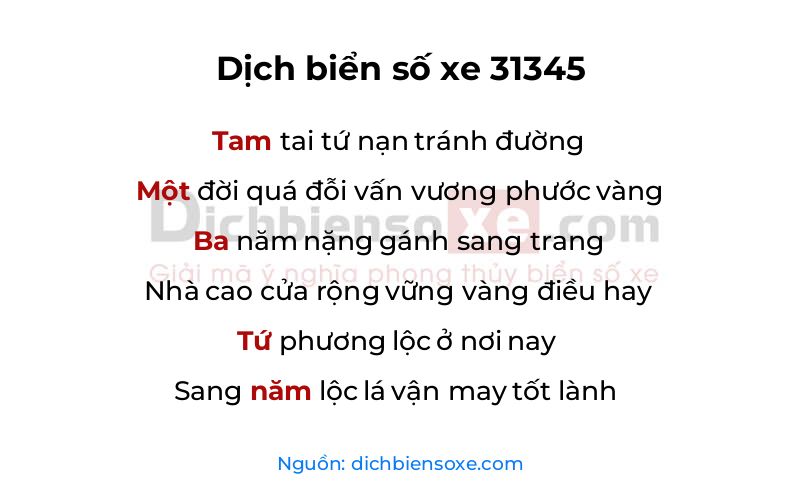 Dịch thơ biển số 31345