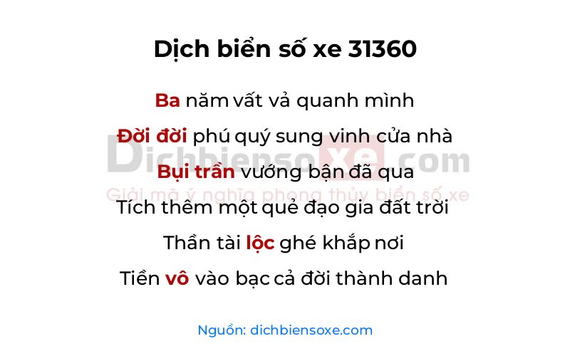 Dịch thơ biển số 31360