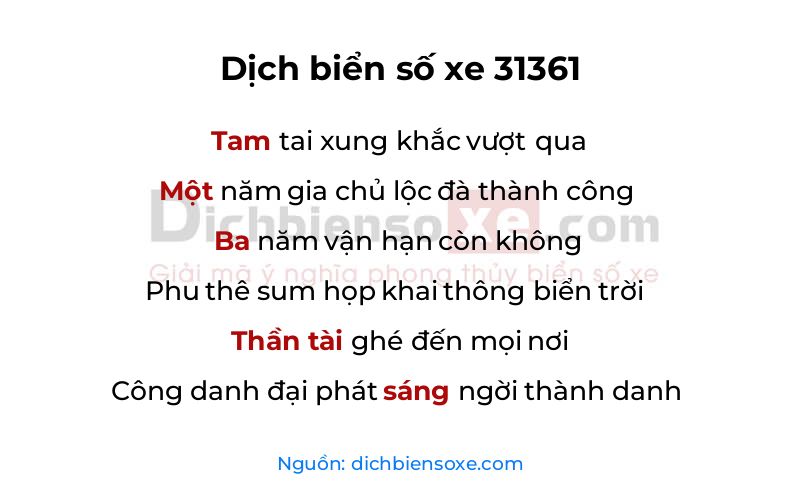 Dịch thơ biển số 31361