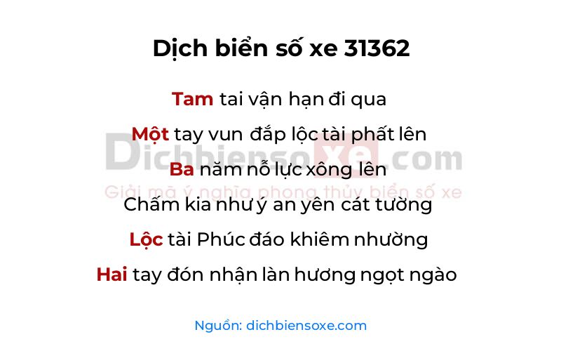 Dịch thơ biển số 31362