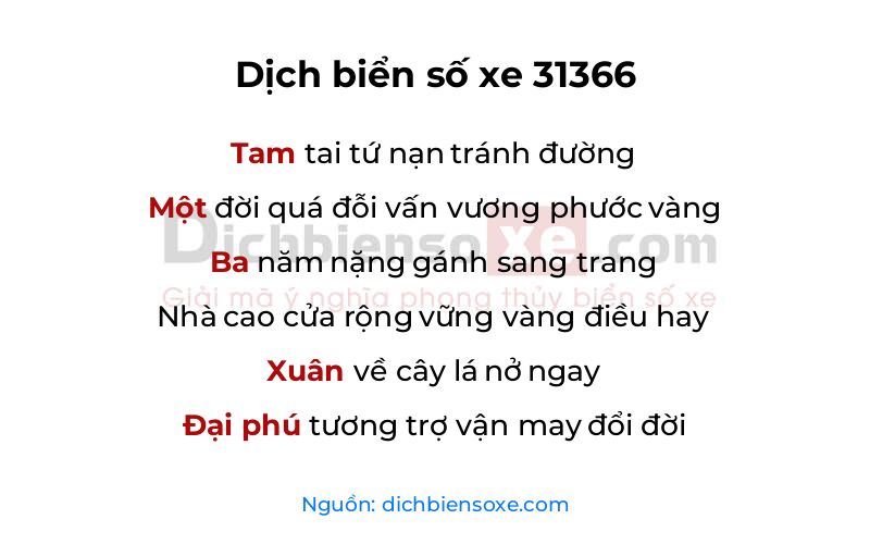 Dịch thơ biển số 31366