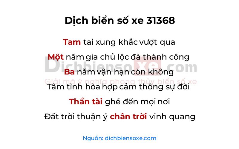 Dịch thơ biển số 31368