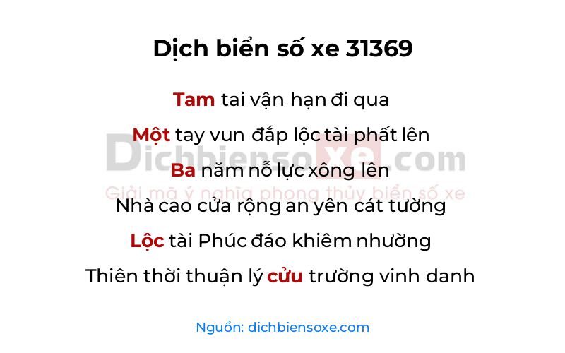 Dịch thơ biển số 31369