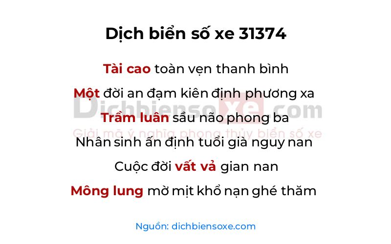 Dịch thơ biển số 31374