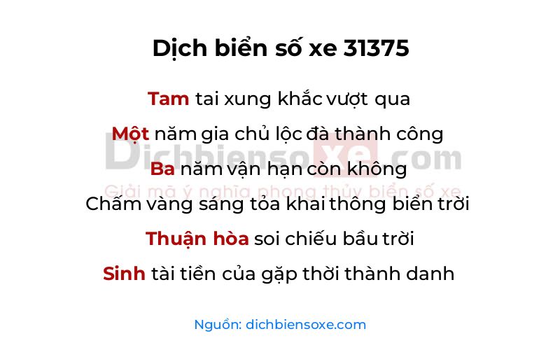 Dịch thơ biển số 31375