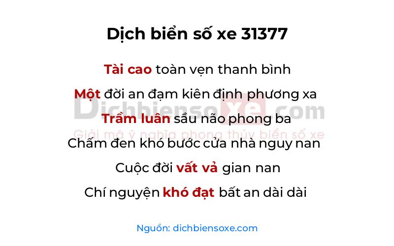 Dịch thơ biển số 31377