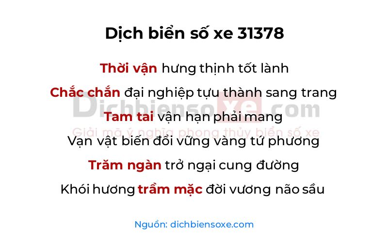 Dịch thơ biển số 31378